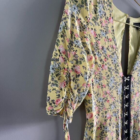 Topshop Yellow Floral Hook Closure Mini Dress || SZ 4 - Picture 12 of 16